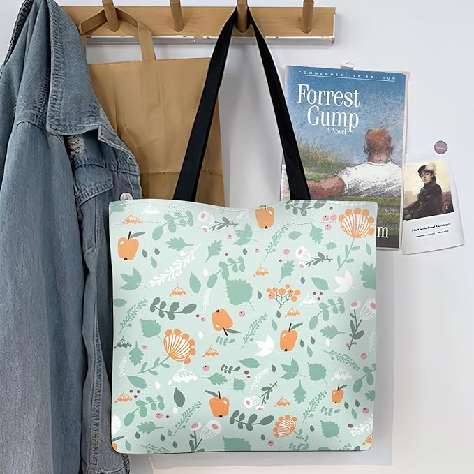 Canvas Tote Bag for Women，Cute Heavy-Duty Shoulder Bag with Zipper Pocket -Travel Tote for Grocery, Gym,Shopping