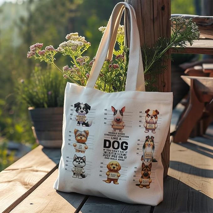 Dog Mom Canvas Tote Bags - Reusable Grocery Bags for Shopping, Funny Dog Lover Gifts for Women