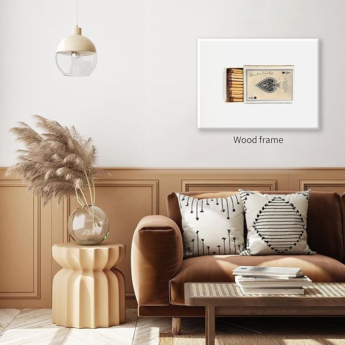 Retro Matches Poker Canvas Posters Vintage Ace of Spades Playing Cards Matchbox Wall Art 12x16 inch Framed Trendy Preppy Wall Decor Funky Aesthetic Prints for Living Room