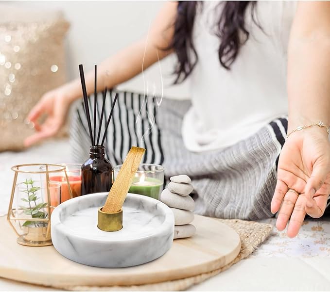 Handmade Natural Marble Incense Holder for Sticks and Cones-with 9 Holes, Multi-Functional Incense Burner Holder for Incense Sticks and Cones, Perfect Home Decor(Gray Marble, 4.7inch
