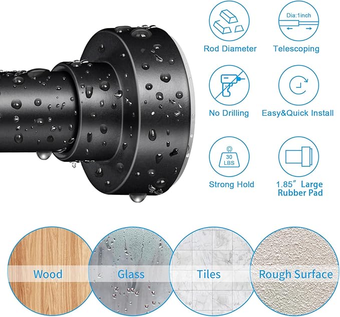 YNL Tension Shower Curtain Rod 34-66 Inch, Adjustable Spring Tension Curtain Rod No Drilling, Non-Slip, Never Rust, Stainless Steel, for Small Window Laundry Door Entryway, Matte Black