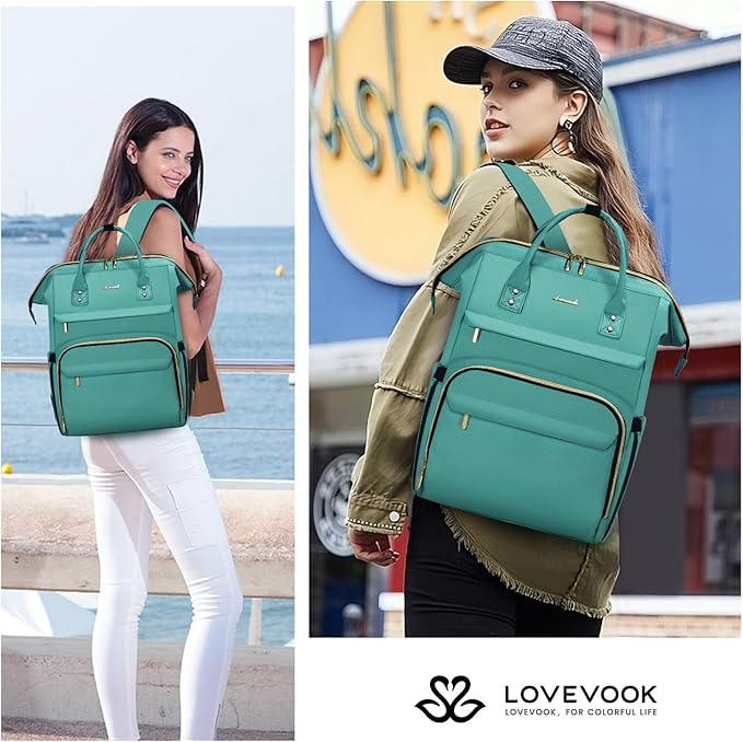 LOVEVOOK Laptop Backpack for Women,17 Inch Professional Womens Travel Backpack Purse Computer Laptop Bag Nurse Teacher Backpack,Waterproof College Work Bags Carry on Back Pack with USB Port,Mint Green