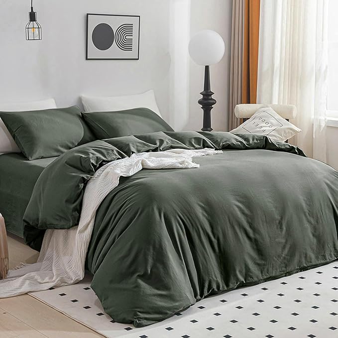 JELLYMONI Cotton Duvet Cover Twin Size - 100% Washed Cotton Linen Like Textured Comforter Cover, 2 Pieces Breathable Soft Bedding Set with Zipper Closure (Gray, Twin 68"x90")