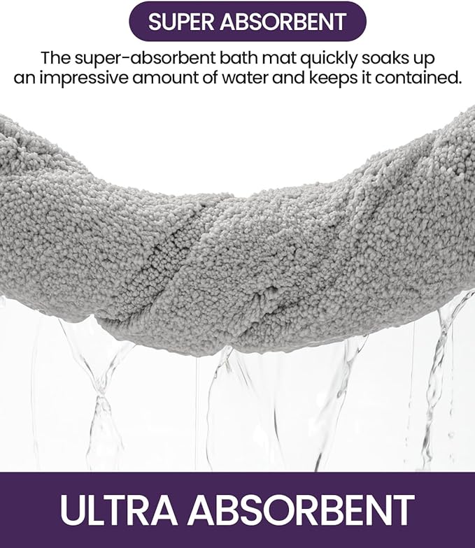 DEXI Bathroom Rug 24x16, Non Slip Washable Bath Mat for Shower Floor, Absorbent Soft Bathmat with Rubber Backing, Quick Dry Microfiber Carpet, Light Grey