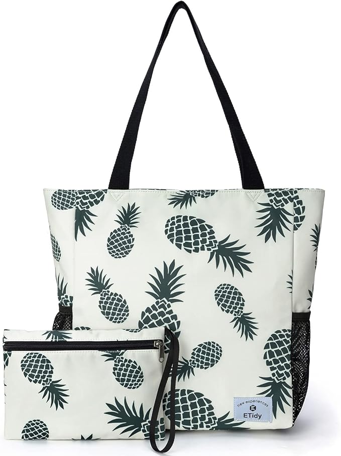 ETidy Large Capacity Foldable Tote Bag With Zipper Water-resistant SandproofWomen Beach Bag Handbag GymBag Travel ShoppingBag