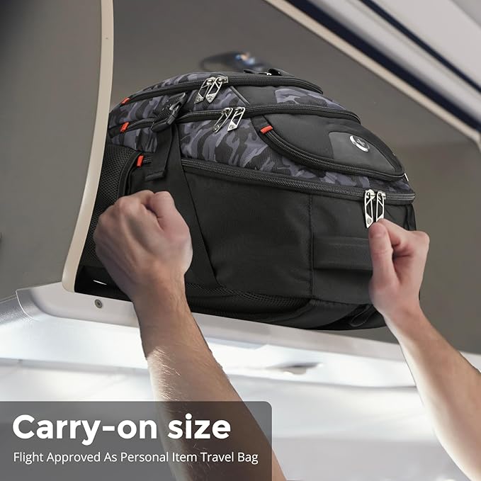 Swissdigital Design Laptop Backpack with USB Charging Port, Travel Backpack Fits 15.6 inches Computer, 31L College School Backpack for Men, Gray Camo | SD803