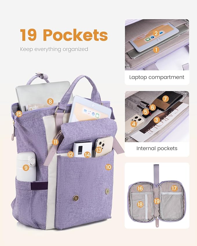 LOVEVOOK Laptop Backpack Purse for Women, Cute College School Backpack Bookbag For Teenager Girls, Teacher Nurse Bags Work Travel Backpack, Business Computer Laptop Bag Daypack, 15.6 Inch, Purple