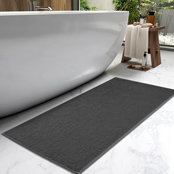 AMOAMI-Bath Mat-Absorbent Quick Dry Bathroom Floor Mats-Washable Rubber Backing Bath Mats for Bathroom Rugs Fit Under Door-Bath Rug for in Front of Sink Bathtub Shower Room, Dark Grey 24''x48''