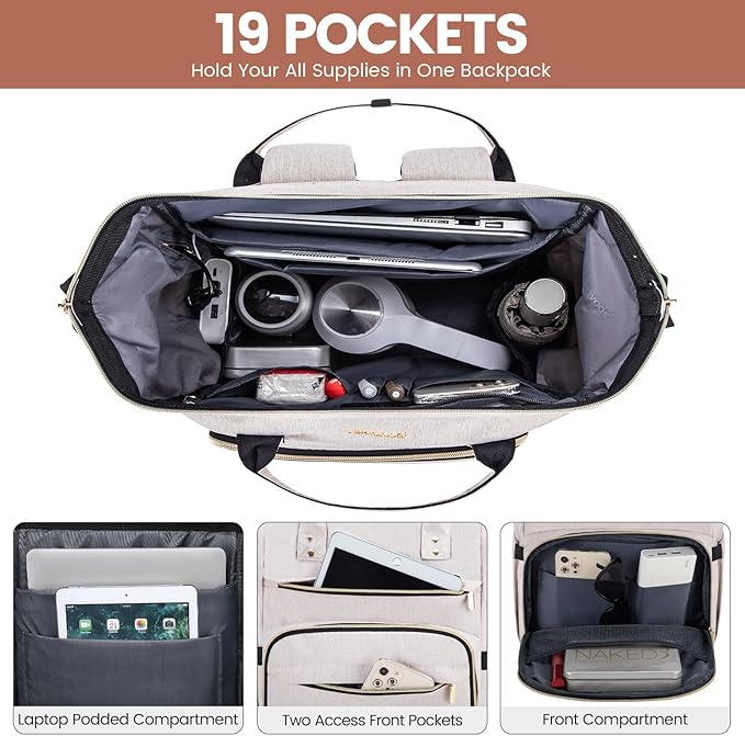 LOVEVOOK Laptop Backpack for Women,17 Inch Professional Womens Travel Backpack Purse Computer Laptop Bag Nurse Teacher Backpack,Waterproof College Work Bags Carry on Back Pack with USB Port,Off-white