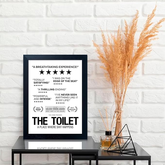 Senlifa Art Black & White Bathroom Wall Art, Humorous Toilet Decor Sign, 11" x 14", Framed Canvas Print