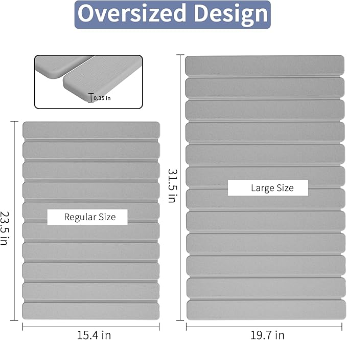 Large Stone Bath Mat 31.5 x 19.7in, Quick Dry Stone Drying Mats for Bathroom, Super Absorbent Foldable Bath Stone Mat, Non Slip, Large Diatomaceous Earth Dish Drying Mat for Kitchen Counter