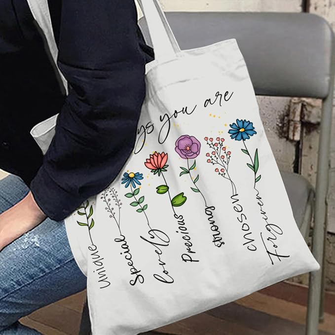2 Pack Christian Bible Canvas Tote Bag for Women with Makeup Bag Gods Says You Are Bags Floral Tote Bag Aesthetic
