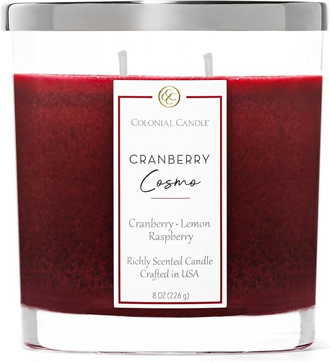 Colonial Candle Cranberry Cosmo Scented Candle Jar, Highly Fragranced Candles for Home Scented, Mottled Wax Candle, 2 Wick, 8 oz - Made in The USA