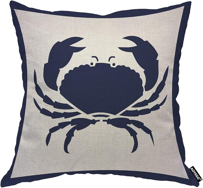 AOYEGO Crab Throw Pillow Cover Nautical Animal Crawl Crustacean Ocean Seafood Marine Nature Sea Pillow Case 18x18 Inch Decorative Men Women Room Cushion Cover for Home Couch Bed