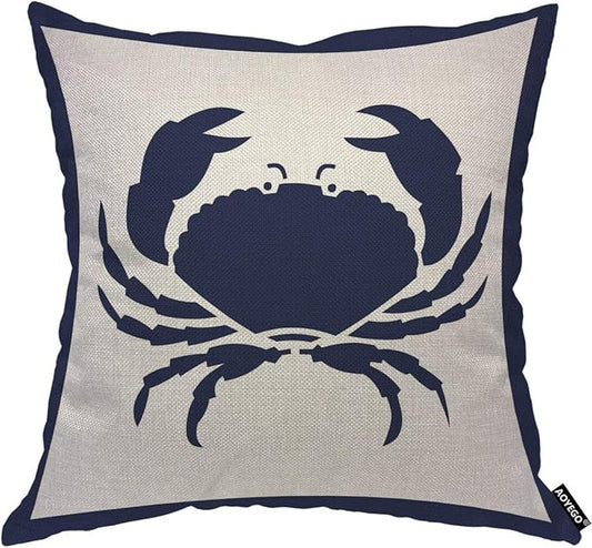 AOYEGO Crab Throw Pillow Cover Nautical Animal Crawl Crustacean Ocean Seafood Marine Nature Sea Pillow Case 18x18 Inch Decorative Men Women Room Cushion Cover for Home Couch Bed