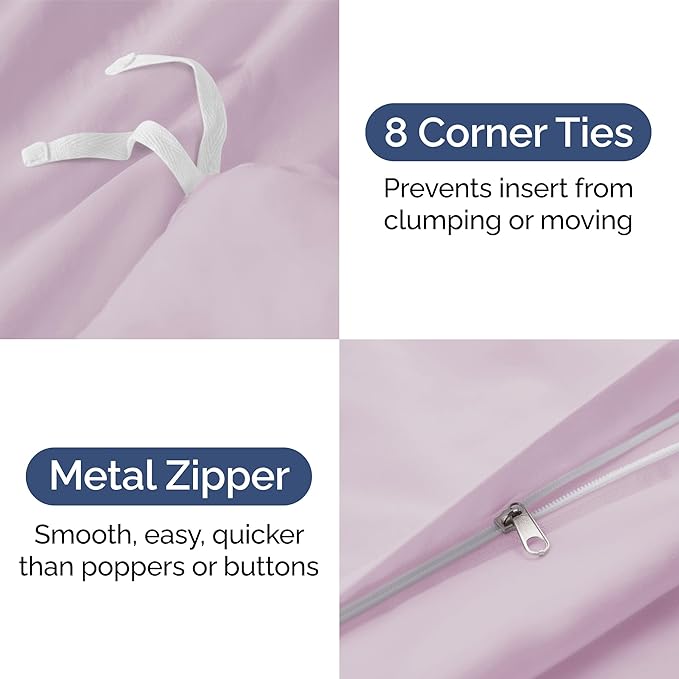 Duvet Cover Queen Size Set - Extra Soft Queen Size Duvet Cover 90 x 90 with 2 Pillow Shams - Hotel Luxury Easy Care and Fade Free w/Zipper Closures & Ties - Breathable Bedding Set (Light Lavender)