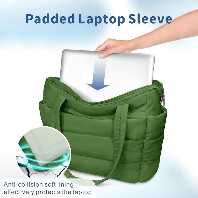 TOPDesign Puffer Tote Bag for Women, Lightweight Puffy Handbag with Compartments, Quilted Shoulder Bag for Work, Travel, Gym