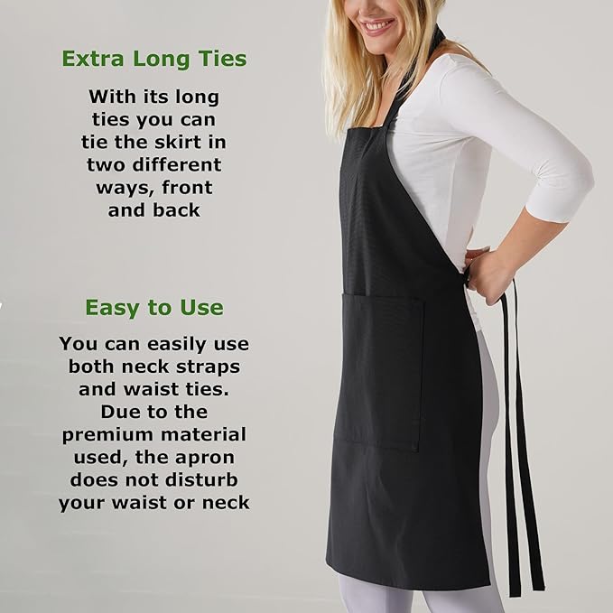 TOSHE Kitchen Apron Waterdrop Resistant Cotton Apron with adjustable Aprons for Women with Pockets 10 Color option Cooking Silver Apron (Silver)