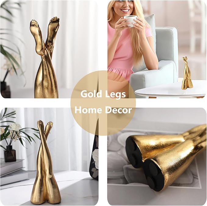 Golden Legs Sculpture Elegant Resin Home Decor Legs Statues Versatile Indoor/Outdoor Ornament, Bedroom, Office Desktop, Cabinets, Perfect (Straight Leg)