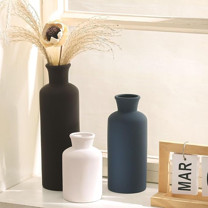 Ceramic Vase Set of 3, Neutral Modern Vases Home Decor Boho Vases Farmhouse Decor Flowers Pampas Vase for Table Mantel Entryway Shelf Living Room Kitchen Bathroom - Mutlicolor
