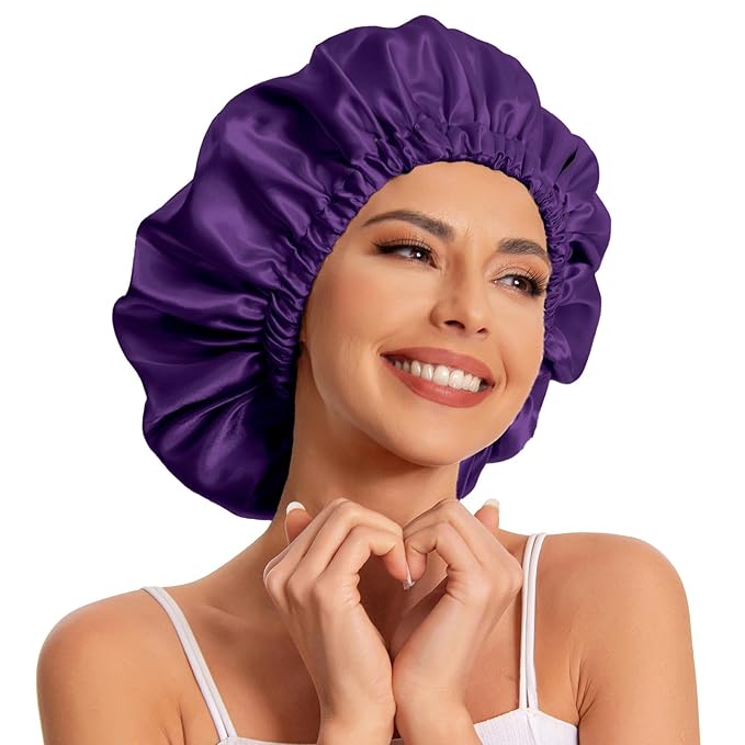 Satin Bonnet Silk Bonnet Hair Bonnet for Sleeping-Slouchy Beanie Hat Satin Sleep Cap for Women's Natural & Curly Hair(Purple)