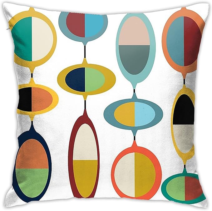 Mid Century Modern Square Pillow Case Throw Pillow Covers Decorative Pillowcase Cushion Cover with Car Couch Sofa Chair Bed Living Room 18x18 Inch