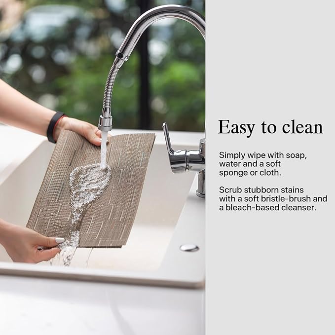 Placemats Set of 8 - Easy Clean Woven Vinyl Placemats for Dining Table, Indoor/Outdoor Place Mats, Washable PVC Table Mats （Light Brown）