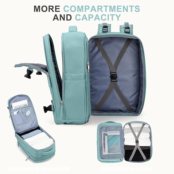 coowoz Large Travel Backpack For Women Men, Carry On Backpack,Hiking Backpack Waterproof Outdoor Sports Rucksack Casual Daypack Expandable Heavy Duty Extra large Backpack Blue Expansion