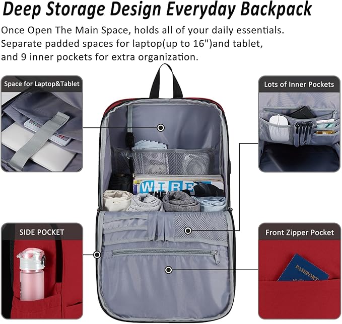 MAXTOP Deep Storage Laptop Backpack with USB Charging Port[Water Resistant] College School Computer Bookbag Fits 17 Inch Laptop