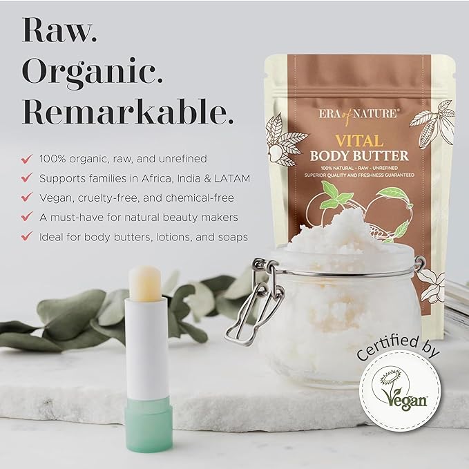 Era of Nature Organic Shea, Mango & Cocoa Body Butter – Raw, Unrefined, 100% Natural – Perfect Base for DIY Skincare, Body Butters, Lotions, Soaps & Lip Balms – Essential for Homemade Creations – 16oz