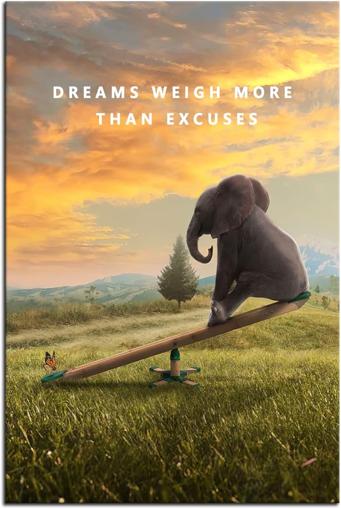 Dreams Weigh More Than Excuses Motivational Canvas Wall Art Inspirational Life Poster Inspiring Quote Picture Home Office Decor Painting Framed and Stretched Ready to Hang [24''W x 36''H]