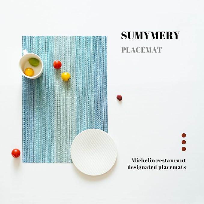 Placemats Set of 6 Vinyl/Plastic Woven Place Mats for Kitchen Table Indoor/Outdoor Washable Placemat Wipeable Dining Table Mats (Ocean Geode,6)