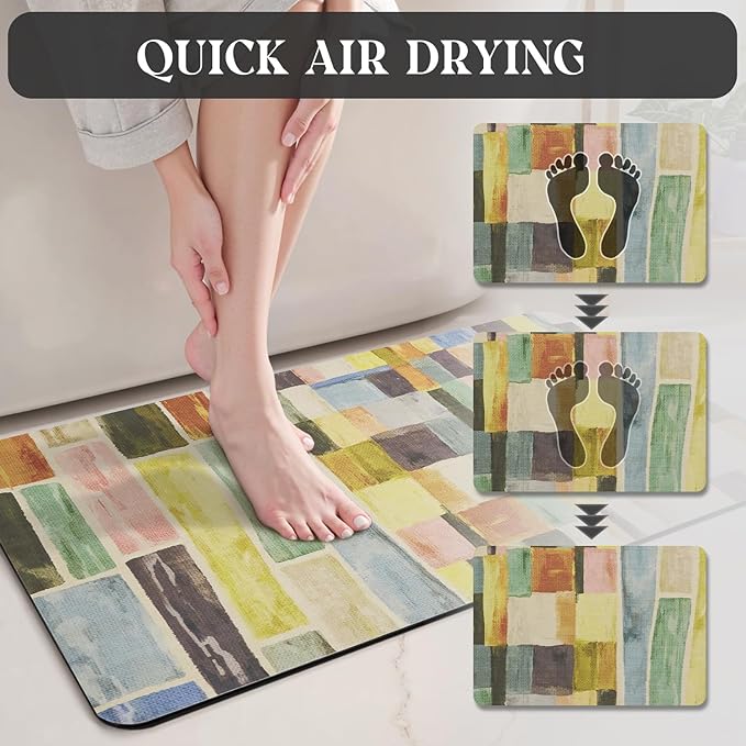 MontVoo -Bath Mat-Non Slip Thin Bathroom Rugs Fit Under Door- Quick Dry Absorbent Faux Suede Surface Grey Bathroom Floor Mats-Shower Rug for in Front of Bathtub Shower Colorful Plaid 16x24