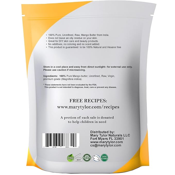 Mary Tylor Naturals Mango Butter 1 lb Cold Pressed, Unrefined,Raw Pure Mango Butter —
