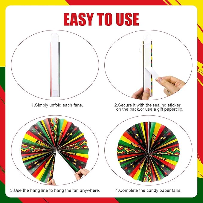 Outus Black History Month Decorations Paper Fans Juneteenth Hanging Paper Fans Kente Ceiling Wall Garland for African American Party Bulletin Board Classroom Decor (9 Pcs,Design)