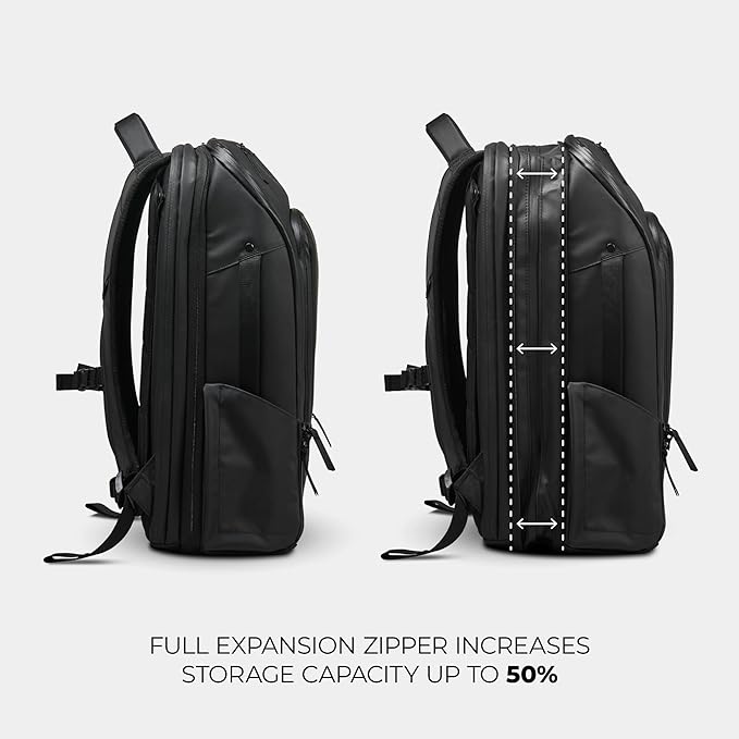 NOMATIC Travel Pack - 20L Water Resistant Laptop Bag - TSA-Ready Expandable Black Backpack