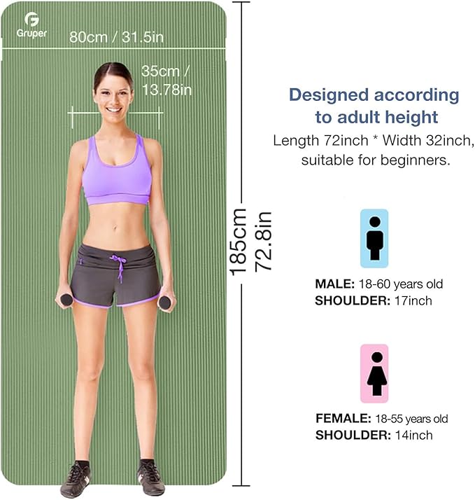 Yoga Mat Non Slip NBR Thick Yoga Mat, 72"L x 32"W x 0.6"TH (185cm x 80cm x 15mm), Anti-Tear Exercise Mat with Carrying Strap and Bag, Workout Mats for Yoga, Pilates and Floor Exercises