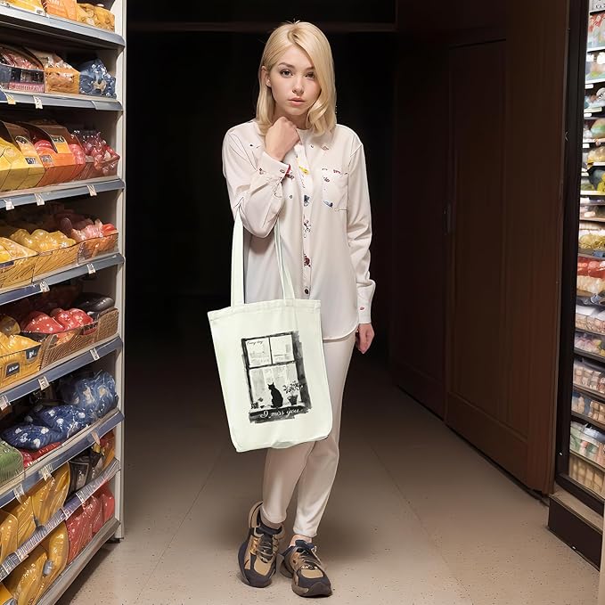 Tote Bag for Women, Reusable Zippered Canvas Bag with Handles Pocket Thick Canvas, for Grocery Shopping Beach Gift