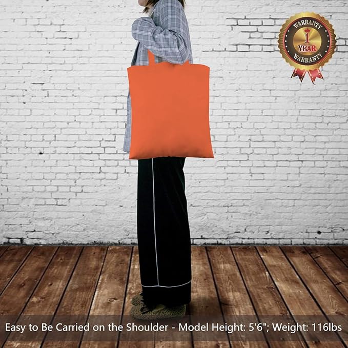 TOPDesign 12-Pack Economical 16"x15" Orange Cotton Tote Bag, Lightweight Medium Reusable Grocery Shopping Cloth Bags, Suitable for DIY, Advertising, Promotion, Gift, Activity
