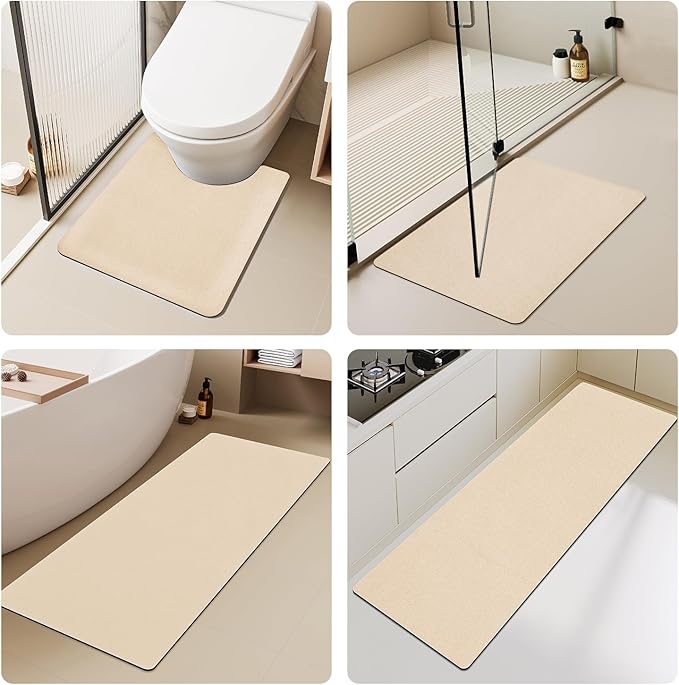 Bathroom Mat Quick Dry, Bathroom Rugs Non Slip Washable Thin Absorbent Bath Mat Fits Under Door Bathroom Floor Mat Perfect for Bath, Shower, or Sink 24"x60" Beige