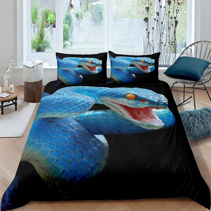 Feelyou 3D Snake Comforter Cover Set for Kids Boys Teens Green Snake Duvet Cover 3D Reptile Print Bedding Set Wild Animal Quilt Cover,Room Decor 2Pcs Bedding Twin Size