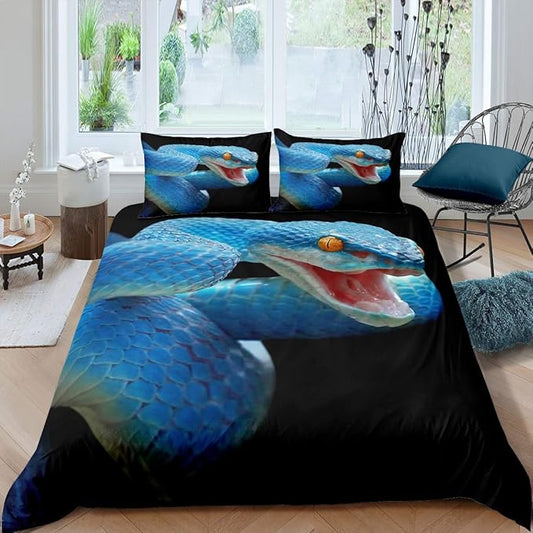 Feelyou 3D Snake Comforter Cover Set for Kids Boys Teens Green Snake Duvet Cover 3D Reptile Print Bedding Set Wild Animal Quilt Cover,Room Decor 2Pcs Bedding Twin Size