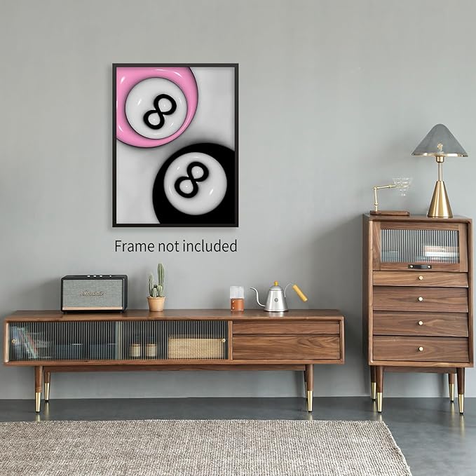XSCQ Trendy Pink and Black 8 Billiards Balls Poster Retro Pool Ball Couple Wall Art Y2K Aesthetic Canvas Prints Preppy Room Wall Decor for Billiard Hall College Dorm 24x36 inch Unframed