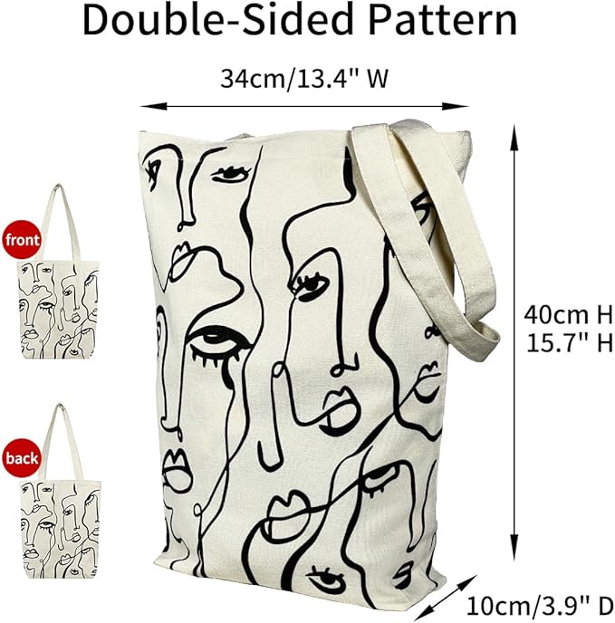 Canvas Tote Bag for Women, Aesthetic Tote Bag with Zipper Pocket for Grocery Travel Work Gift, Canvas Shopping Bag