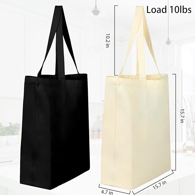 Canvas Tote Bags - 2 Pcs Multi-Purpose Reusable Bags - Perfect for Grocery, Shoppping & DIY Gifts