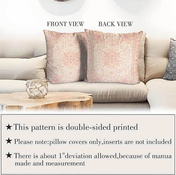 Boho Throw Pillow Covers 18x18 inch Set of 2,Bohemian Vintage Carpet Pattern Antique Ethnic Decor Double Sided Pattern Cushion Cover Soft Pillow Case Living Sofa Room Bed Square Pillow Cover