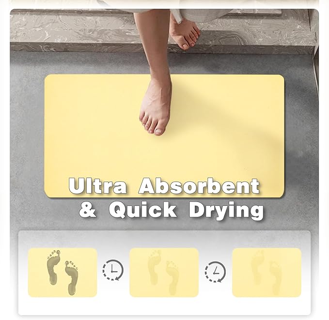 Bathroom Mat Quick Dry, Bathroom Rugs Non Slip Washable Thin Absorbent Bath Mat Fits Under Door Bathroom Floor Mat Perfect for Bath, Shower, or Sink 17"x59" Light Yellow