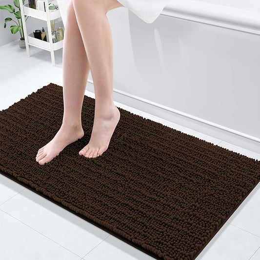 Arotive Luxury Chenille Bathroom Rug Mat, Extra Soft Thick Absorbent Shaggy Bath Rugs, Non-Slip Machine Wash Dry, Plush Bath Mats for Bathroom, Shower and Tub, 47x20, Brown