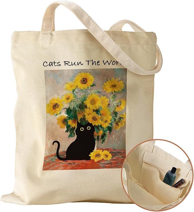 Canvas Tote Bag with Pocket - Aesthetic Cute Canvas Bag for Women Shoulder Totes for Shopping, Work, Gym