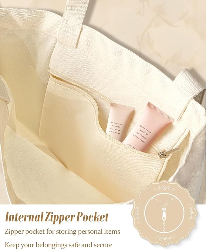 Aesthetic Canvas Tote Bag with Inner Pocket for Women, Cloth Cotton Totes Bag with Pattern for Shopping, Gym